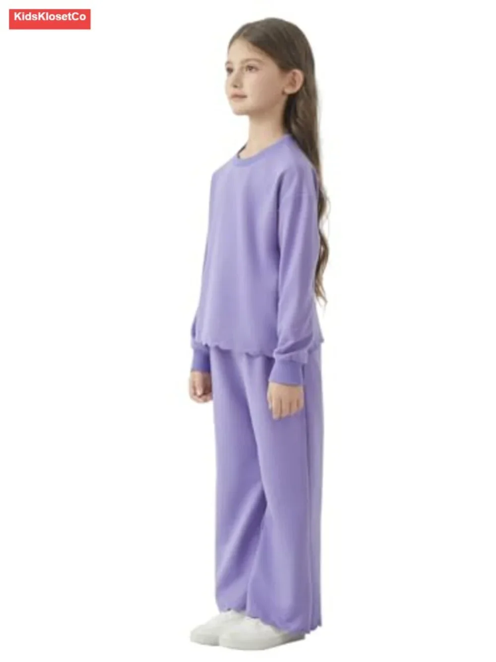 Girls Comfy Scalloped Hem Sweatshirt and Pants Set, French Terry, Big Kid